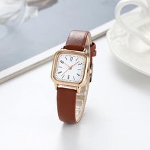 Ladies 2.3 cm White Square Face Stainless Steel Back Brown Leather Strap Watch