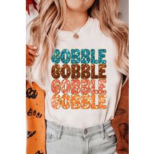 White Heat Transfer GOBBLE Graphic Crewneck Thanksgiving T Shirt