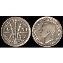 Australia Three Pence 1951 Used Coin 3d Wheatsheaf