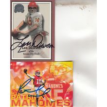 LEN DAWSON & PATRICK MAHOMES ROOKIE AUTO 2000/18 KANSAS CITY CHIEFS HOF MVP QB'S