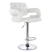 Elama Faux Leather Tufted Bar Stool in White with Chrome Base and Adjustable ...