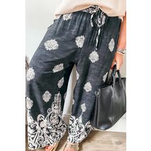 Black Plus Size Geometric Ethnic Print Drawstring Wide Leg Pants