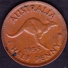 1955 Australia 1 Half Penny Coin