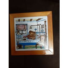 bear in a bath tile wall hanging