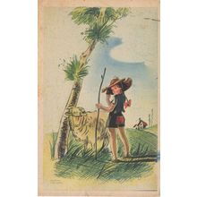 Bounty Hunter Girl with Goat Vintage Italian Art Postcard