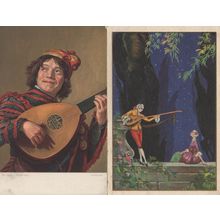 Theorbo Long Neck Lute Antique Romantic German 2x Postcard