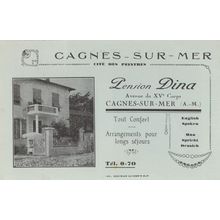 Pension Dina Hotel Cagnes Sur Mer Old French Advertising Postcard