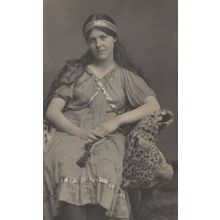 Glamour Gypsy Woman In Taxidermy Cat Leopard Real Fur Seat Antique Postcard
