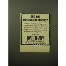 1960 Longchamps Restaurant Ad - Are you missing the missus?
