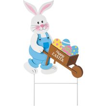 Glitzhome Easter Yard Signs Decorations Outdoor 30" H Wooden Easter Bunny Cart Y