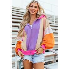 Grapefruit Orange Oversized Colorblock Patchwork Full Zipped Hoodie