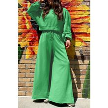 Bright Green Drop Shoulder Puff Sleeve Crop Pullover Drawstring Wide Leg Pants S
