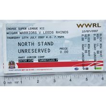 2007 ticket + stub Wigan Warriors v. Leeds Rhinos, away junior