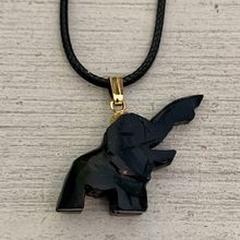 Black Nephrite Jade Elephant Pendant Necklace Adjustable Black Cord Chain 20"