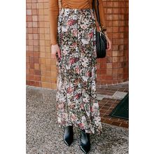 Brown Floral Print High Waist Maxi Skirt