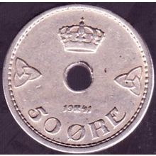 1941 Norway 50 Ore Coin