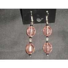 Stunning faceted large oval pink & black crystal glass dangle earrings