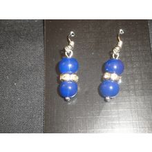 Elegant navy blue & clear rhinestone short drop earrings
