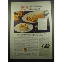 1933 Swans Down Cake Flour Ad - recipe for Old-fashioned jelly roll