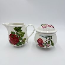 Vintage Portmeirion Pomona English China Creamer & Sugar Bowl Set Floral Fruit