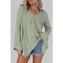 Green Ribbed Expose Seam Bell Sleeve Top