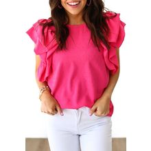 Rose Red Ruffled Sleeve Swiss Dot Blouse