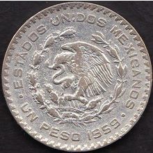 1959 Mexico 1 Peso Silver Coin Pavon