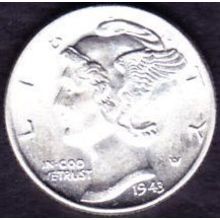 1943 USA 10 Cents Silver Coin Mercury