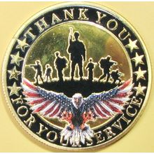 Thank You For Your Service. Challenge Coin. 1.50" Gold Tone. 84b.