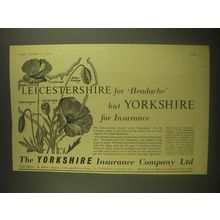 1958 Yorkshire Insurance Ad - Leicestershire for Headache