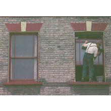 London 1980s Brave Window Cleaner Cleaning on Ledge Postcard