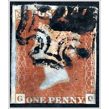 1841 Queen Victoria, 1819-1901 1d Penny Red Imperforate Black MX Used C2