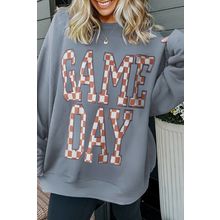 Sleet GAME DAY Checkered Letter Graphic Oversize Sweatshirt