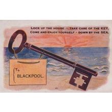 Blackpool Lcok The Door & Enjoy Holiday Giant Key Antique Comic Humour Postcard