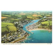 AERIAL VIEW OF EAST & WEST LOOE CORNWALL unused postcard by John Hinde a =