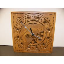 HAND CARVED WOODEN CLOCK w/ FISH 9" SQUARE