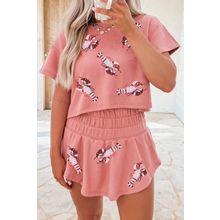Blossom Sequin Crawfish Graphic Cropped Tee High Waist Skort 2pcs Outfit