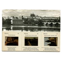 Postcard Czechoslovakia city view & three slides attached unusual format 1960s ?