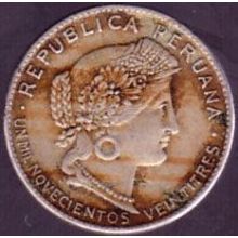 1923 Peru 5 Centavos Coin - note date is spelled