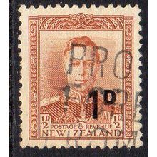 New Zealand 1953 Provisional - 1941 ½d Brown Overprinted "1d" Used