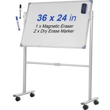 Mobile Magnetic Whiteboard, 36 x 24 Inch, Double Sided, 360 Degree Reversibl...