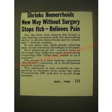 1966 Preparation H Ointment Ad - Shrinks Hemorrhoids new way without Surgery