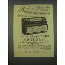 1949 Ekco Universal Model U76 Consort Radio Ad - Break with Convention