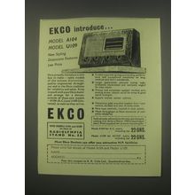 1949 Ekco Model A104 and U109 Radios Ad