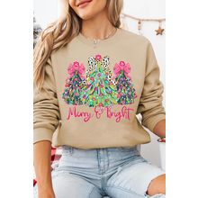 Khaki Merry & Bright Christmas Tree Print Pullover Sweatshirt