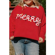 Fiery Red Merry Graphic Christmas Plus Size Sweater