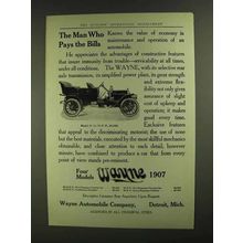 1907 The Wayne Model N Car Ad - Man Who Pays The Bills