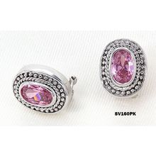 Casting Silver Earrings w/ CZ - Pink - ER-SV160PK