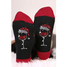 Black Christmas Champagne Santa Hat Graphic Socks