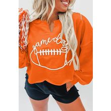 Orange Game Day Lettering Rugby Notched Neck Sweatshirt